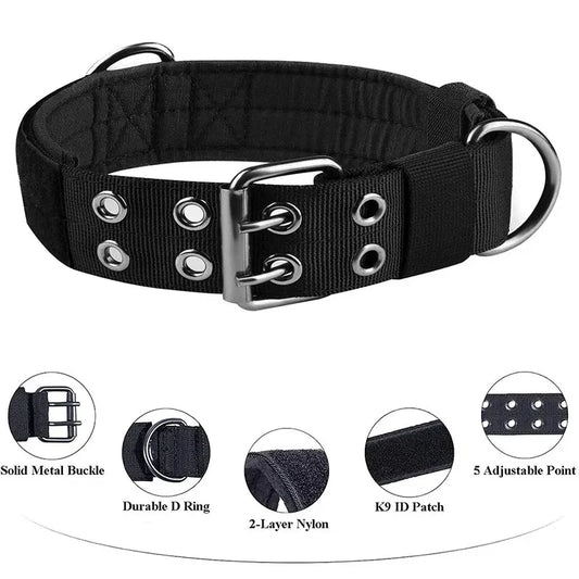 1pc Medium to Large Nylon Tactical Pet Dog Collar – Adjustable & Durable