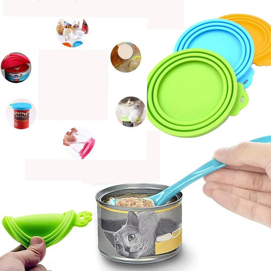 2pcs/set Reusable Pet Food Can Cover – Silicone Dog & Cat Storage Lid with Spoon