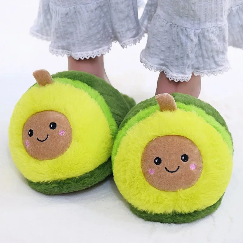 Cute Avocado Plush Slippers – Cozy Cartoon Fruit Slippers for Kids & Adults