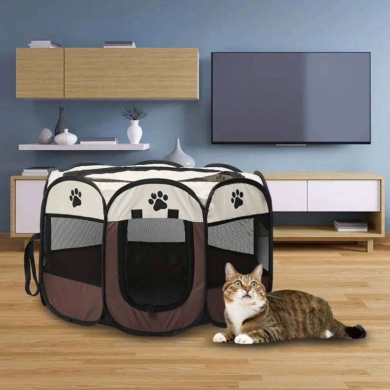 Portable Foldable Pet Tent – Octagonal Puppy Shelter & Outdoor Kennel