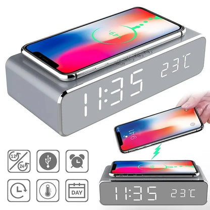 Wireless Charger Time Alarm Clock – All-in-One Charging Dock Station