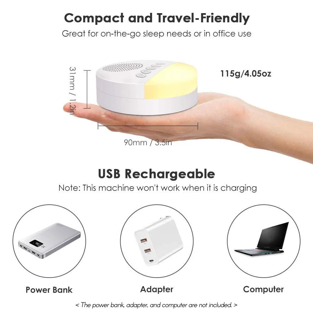 Baby White Noise Machine – USB Rechargeable Sleep Sound Player with Night Light