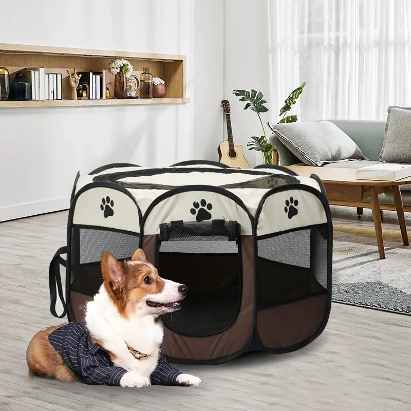 Portable Foldable Pet Tent – Octagonal Puppy Shelter & Outdoor Kennel