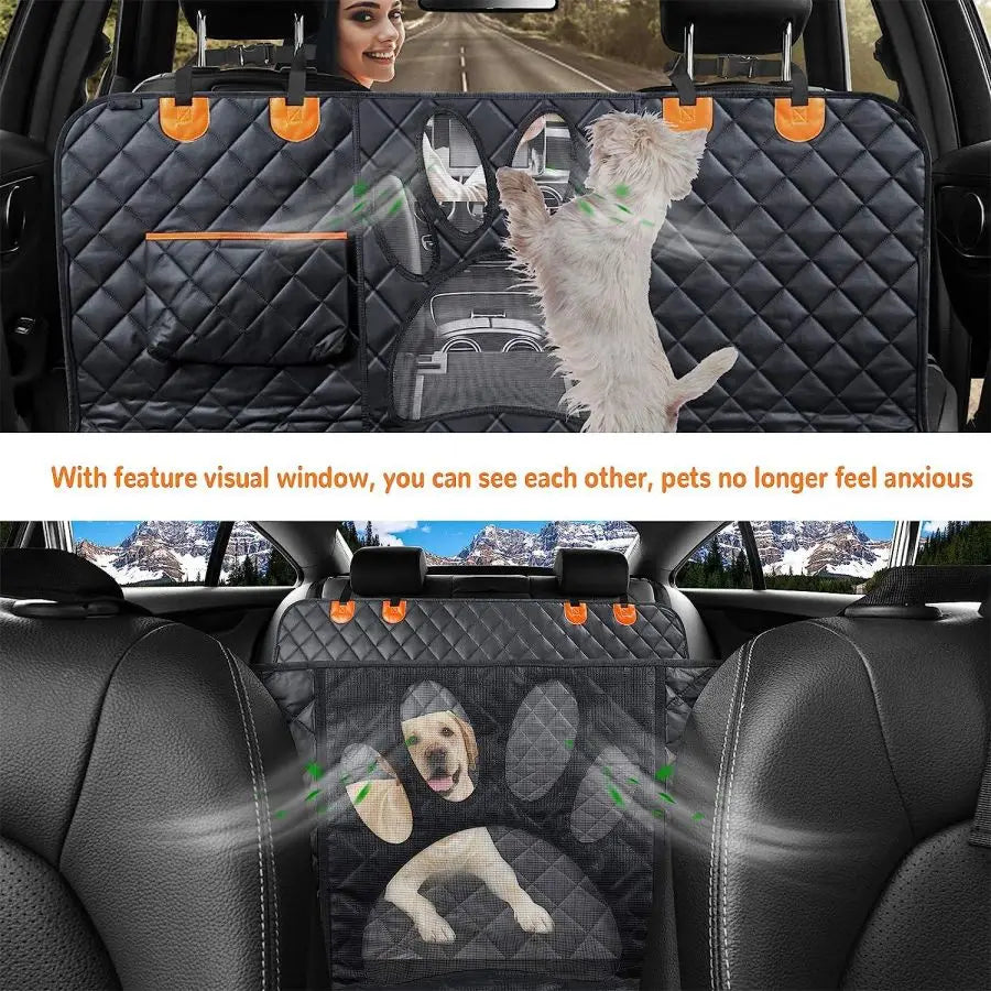 Dog Car Seat Cover for Back Seat – 100% Waterproof Hammock with Mesh Window & Side Zipper