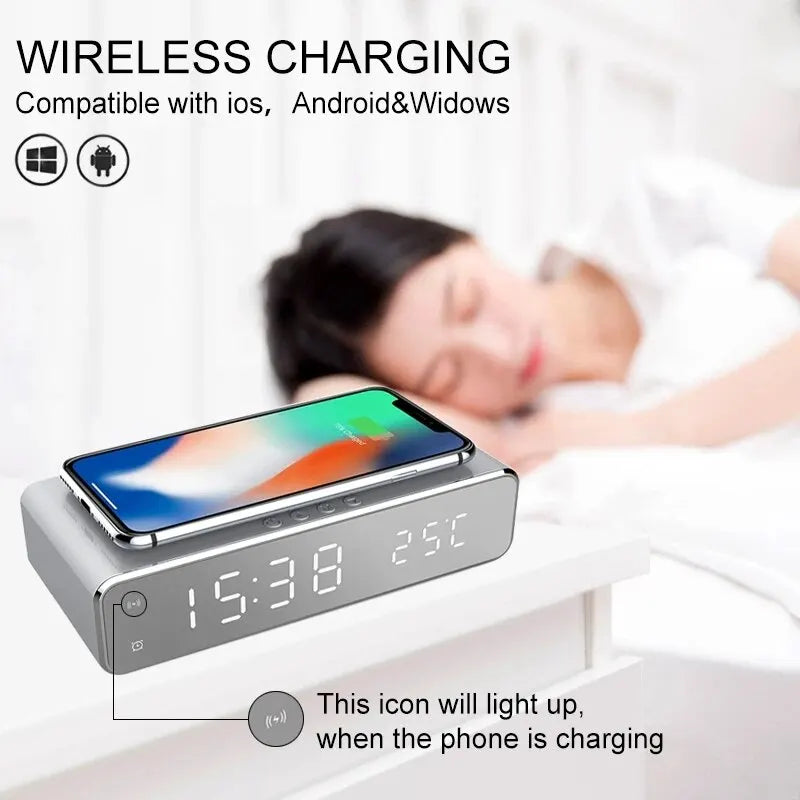 Wireless Charger Time Alarm Clock – All-in-One Charging Dock Station