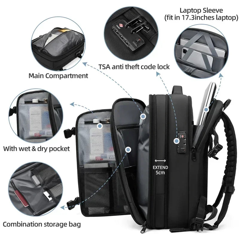 Men’s Travel Backpack – 17” Laptop Backpack with Vacuum Compression & Large Capacity