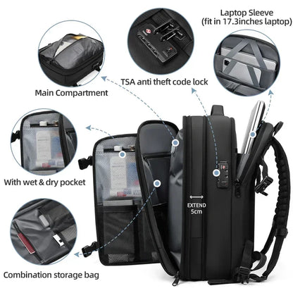 Men’s Travel Backpack – 17” Laptop Backpack with Vacuum Compression & Large Capacity