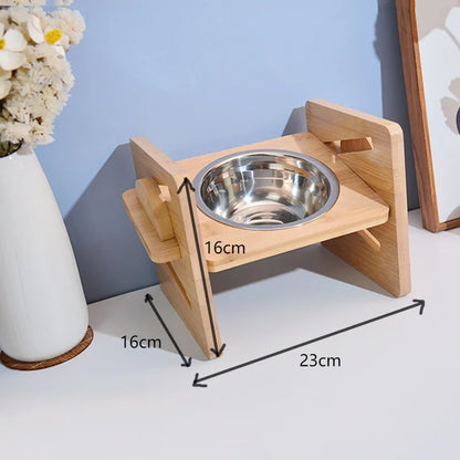 Elevated Stainless Steel Dog Bowls with Bamboo Stand – Adjustable Tilted Raised Feeder for Cats & Dogs