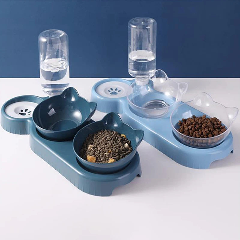 3-in-1 Cat Feeder – Automatic Water Dispenser & Double Bowl Pet Food Container
