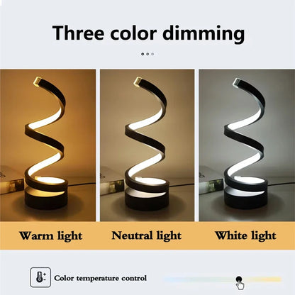 White RGB LED Table Lamp – Dimmable USB Night Light Spiral Snake Design