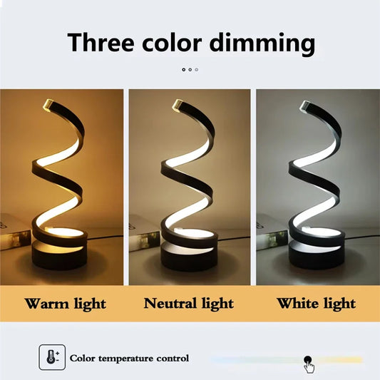 White RGB LED Table Lamp – Dimmable USB Night Light Spiral Snake Design