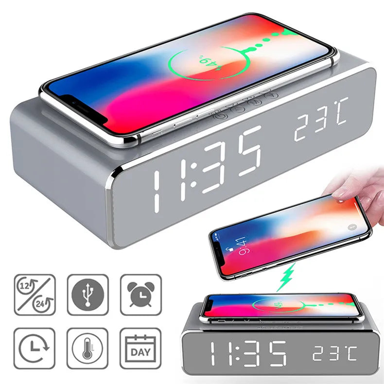 Wireless Charger Time Alarm Clock – All-in-One Charging Dock Station