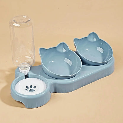 Pet Bowls with Water Feeder – 3-in-1 Tilted Cat Water & Food Bowl Set