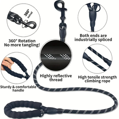 Reflective Dog Leash with Comfortable Padded Handle – Heavy Duty Traction Rope for Strong Dogs