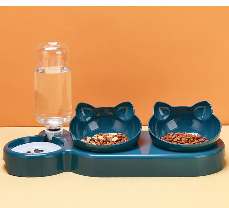 3-in-1 Cat Feeder – Automatic Water Dispenser & Double Bowl Pet Food Container