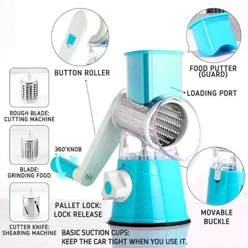 Manual Rotary Vegetable Slicer – Round Mandoline Kitchen Grater & Cutter