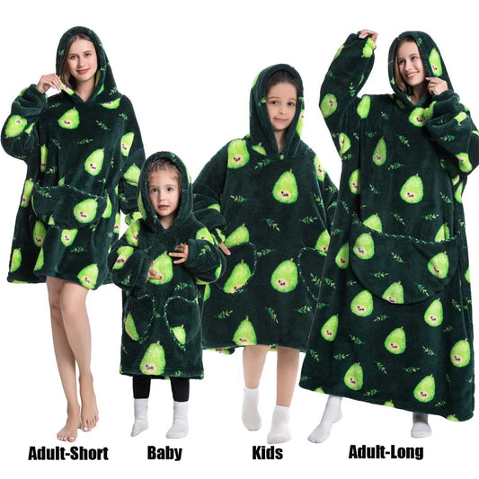 Super Long Oversized Winter Sherpa Blanket Hoodie – Plush Flannel Warm Family Sweatshirt