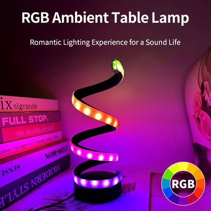 White RGB LED Table Lamp – Dimmable USB Night Light Spiral Snake Design