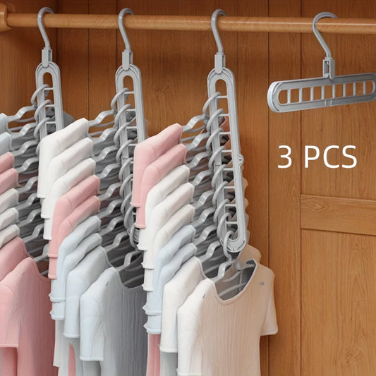 3pcs Plastic 9-Hole Foldable Hangers – Heavy Duty Space-Saving Clothes Organizer