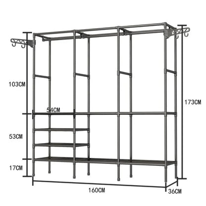 Double Row Clothes Rack – Large Floor Hangers with Hanging Hooks & Storage Shelf