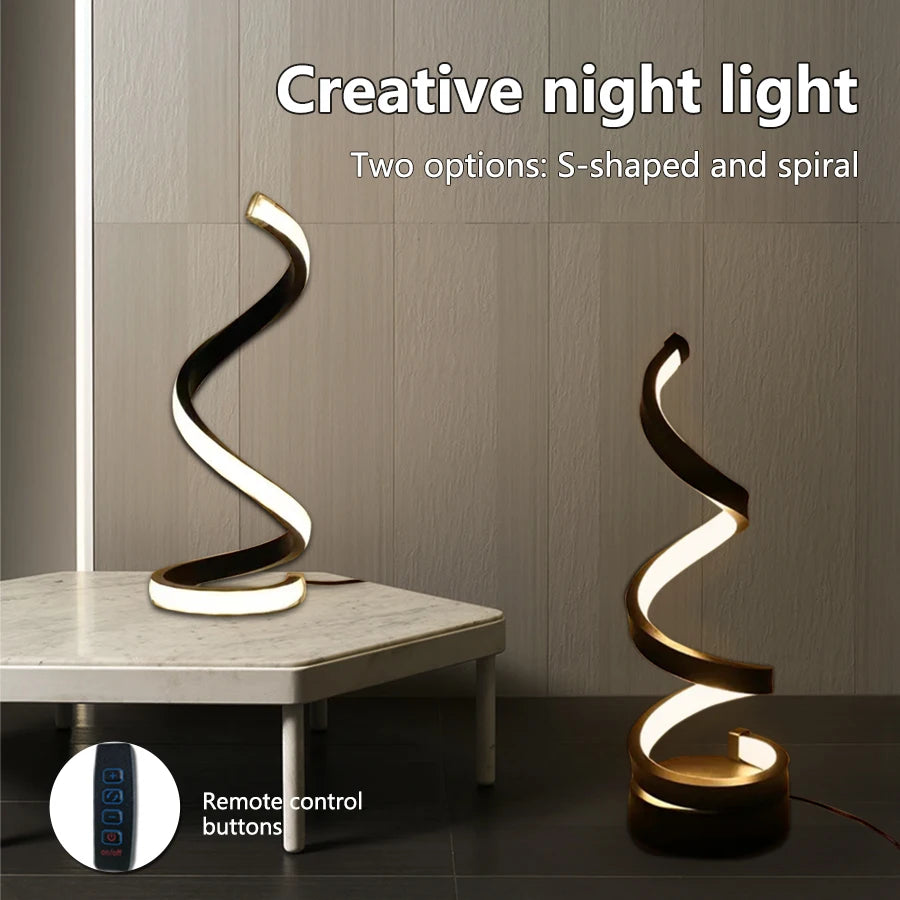 White RGB LED Table Lamp – Dimmable USB Night Light Spiral Snake Design