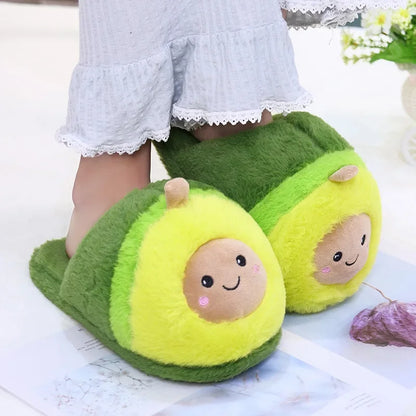 Cute Avocado Plush Slippers – Cozy Cartoon Fruit Slippers for Kids & Adults