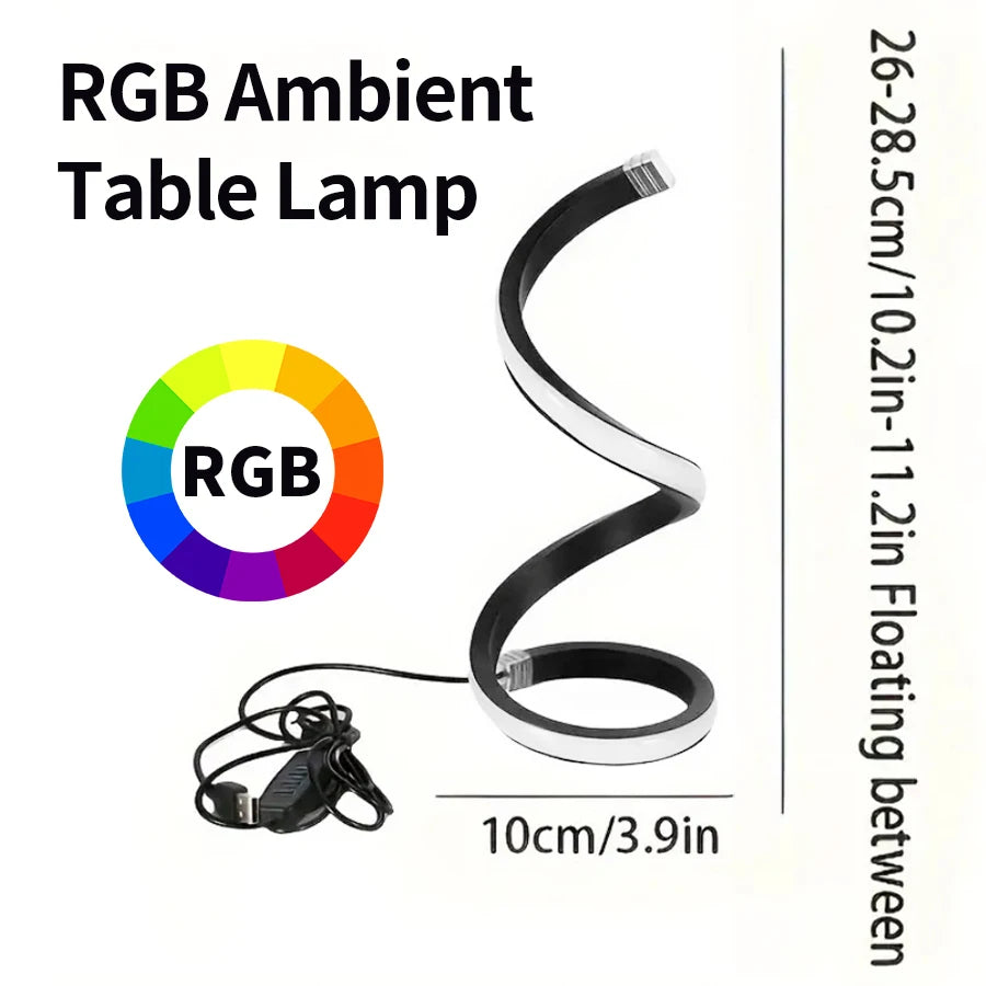 White RGB LED Table Lamp – Dimmable USB Night Light Spiral Snake Design
