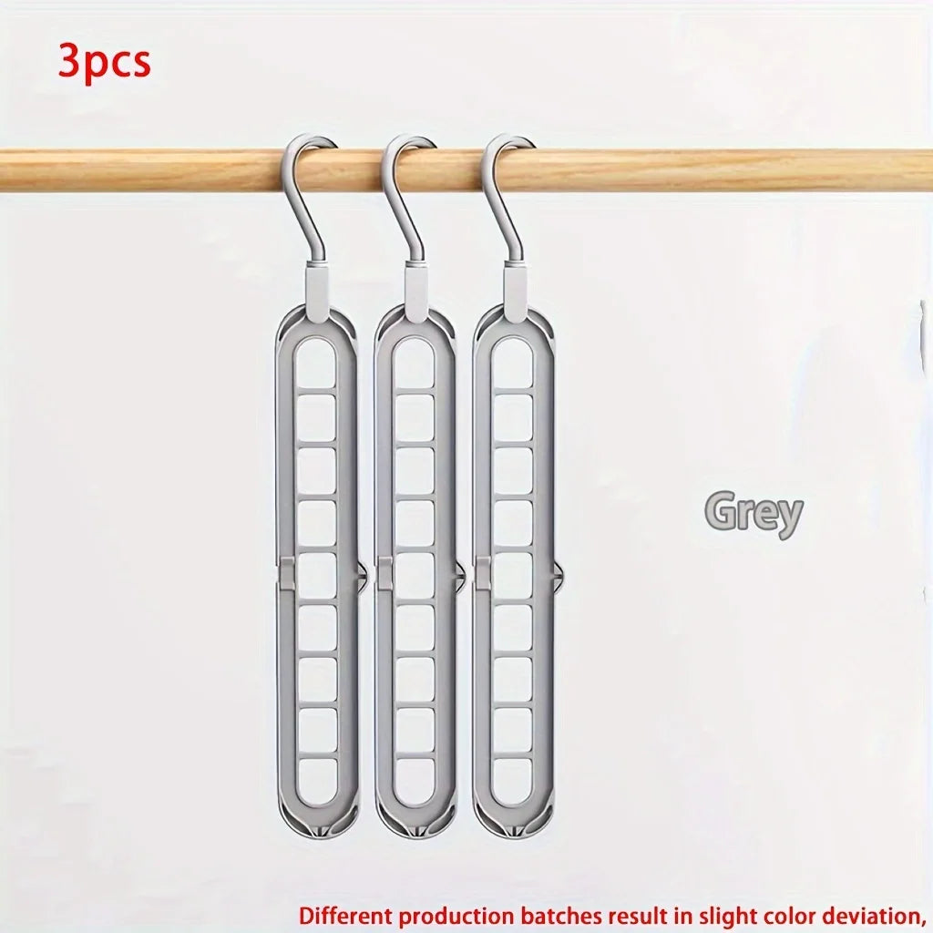 3pcs Plastic 9-Hole Foldable Hangers – Heavy Duty Space-Saving Clothes Organizer