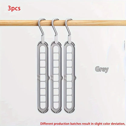 3pcs Plastic 9-Hole Foldable Hangers – Heavy Duty Space-Saving Clothes Organizer