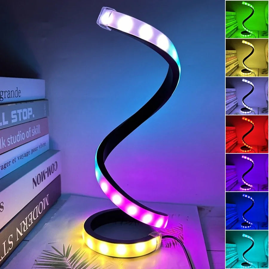 White RGB LED Table Lamp – Dimmable USB Night Light Spiral Snake Design