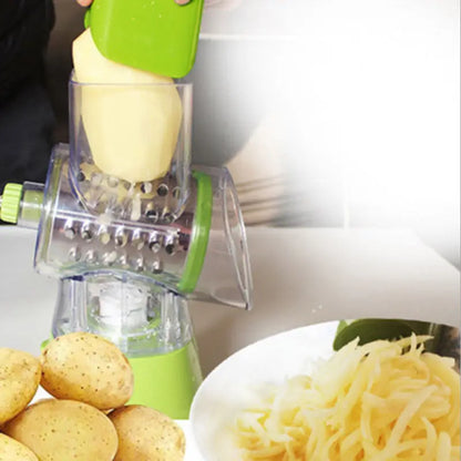 Manual Rotary Vegetable Slicer – Round Mandoline Kitchen Grater & Cutter
