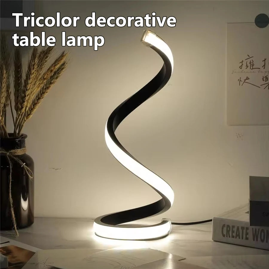 White RGB LED Table Lamp – Dimmable USB Night Light Spiral Snake Design