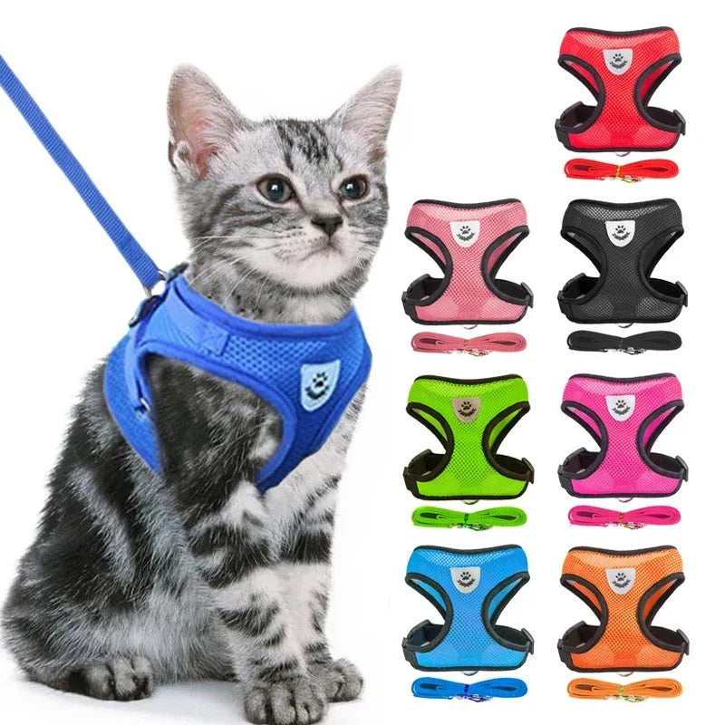 Cat Harness Vest & Walking Lead Leash – Adjustable Mesh Dog Harness for Small & Medium Pets