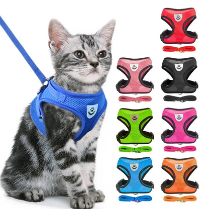 Cat Harness Vest & Walking Lead Leash – Adjustable Mesh Dog Harness for Small & Medium Pets