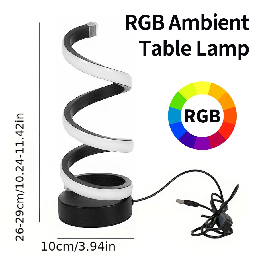 White RGB LED Table Lamp – Dimmable USB Night Light Spiral Snake Design