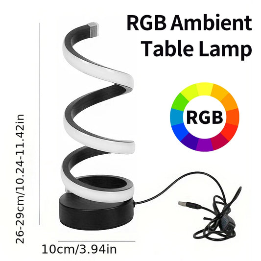 White RGB LED Table Lamp – Dimmable USB Night Light Spiral Snake Design