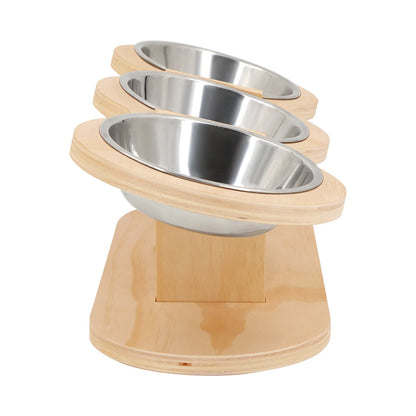 Cat 3 Bowls in 1 Feeder – Tilted Raised Feeding & Watering Bowl with Wood Brackets
