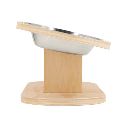 Cat 3 Bowls in 1 Feeder – Tilted Raised Feeding & Watering Bowl with Wood Brackets