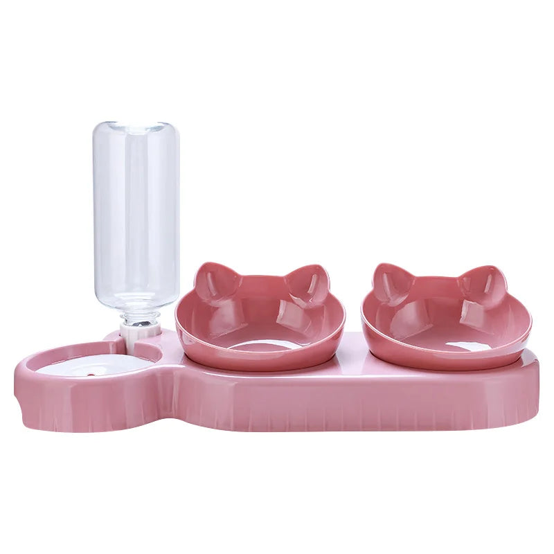 3-in-1 Cat Feeder – Automatic Water Dispenser & Double Bowl Pet Food Container