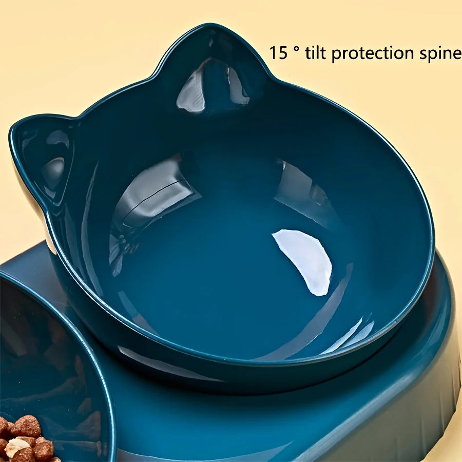 Pet Bowls with Water Feeder – 3-in-1 Tilted Cat Water & Food Bowl Set