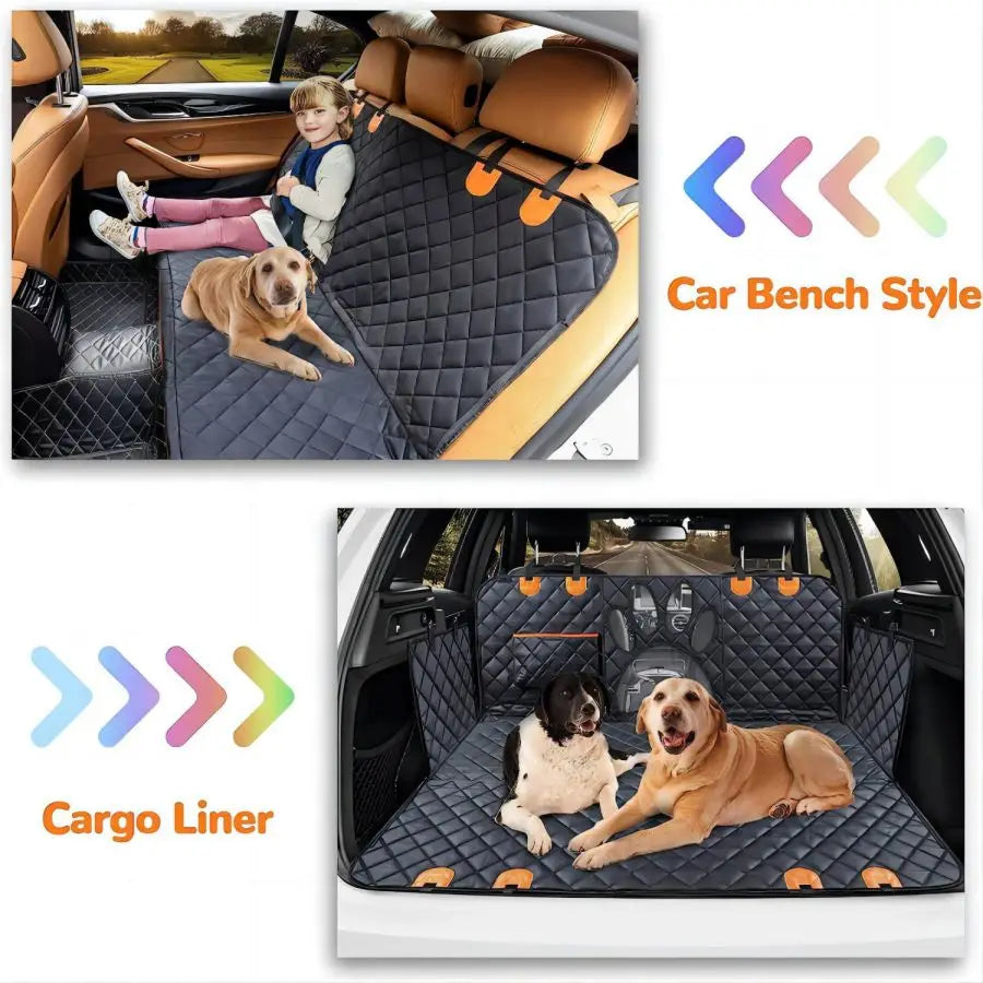 Dog Car Seat Cover for Back Seat – 100% Waterproof Hammock with Mesh Window & Side Zipper