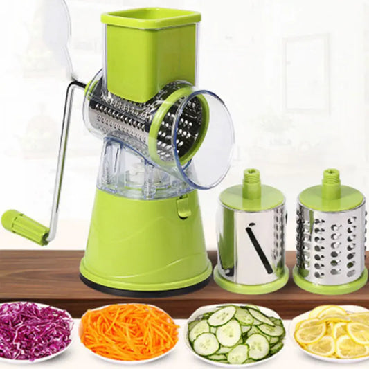 Manual Rotary Vegetable Slicer – Round Mandoline Kitchen Grater & Cutter