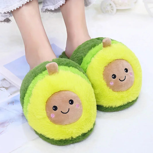 Cute Avocado Plush Slippers – Cozy Cartoon Fruit Slippers for Kids & Adults