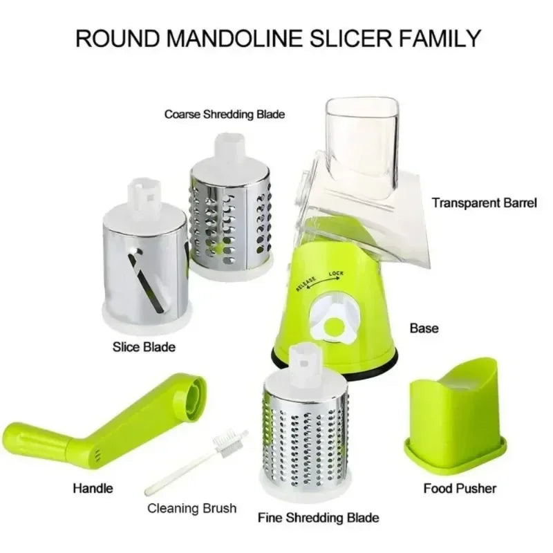 Manual Rotary Vegetable Slicer – Round Mandoline Kitchen Grater & Cutter