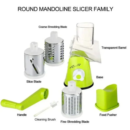 Manual Rotary Vegetable Slicer – Round Mandoline Kitchen Grater & Cutter