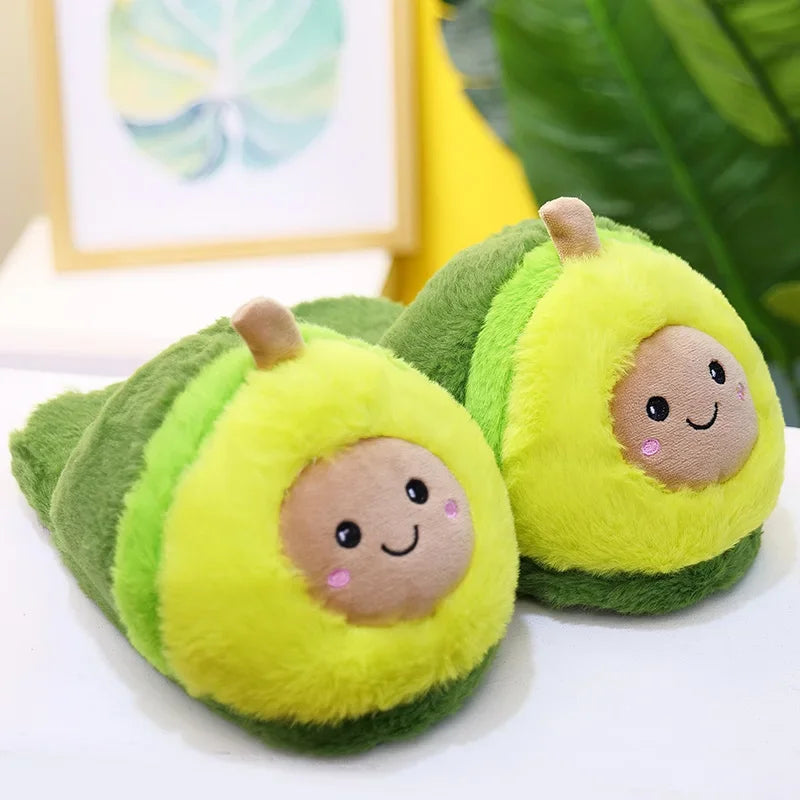 Cute Avocado Plush Slippers – Cozy Cartoon Fruit Slippers for Kids & Adults