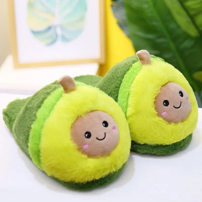 Cute Avocado Plush Slippers – Cozy Cartoon Fruit Slippers for Kids & Adults