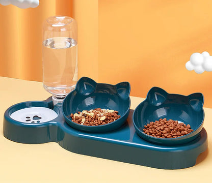 3-in-1 Cat Feeder – Automatic Water Dispenser & Double Bowl Pet Food Container