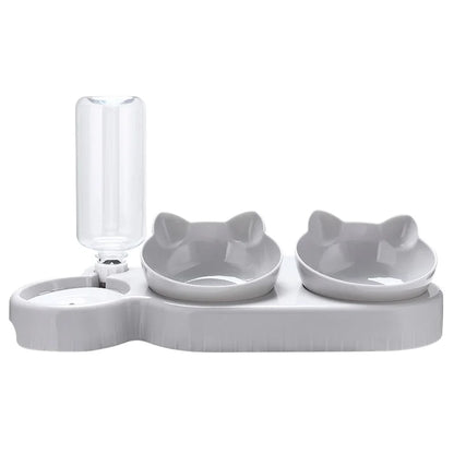 3-in-1 Cat Feeder – Automatic Water Dispenser & Double Bowl Pet Food Container