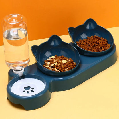 3-in-1 Cat Feeder – Automatic Water Dispenser & Double Bowl Pet Food Container